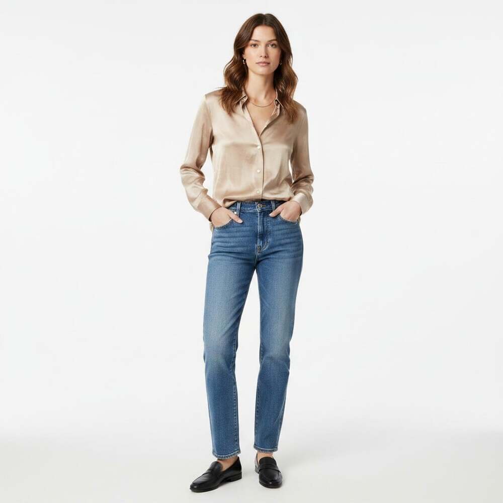 Madewell NN947 Darted Button-Up Shirt Satin Champagne Long Sleeve Women's Size 2